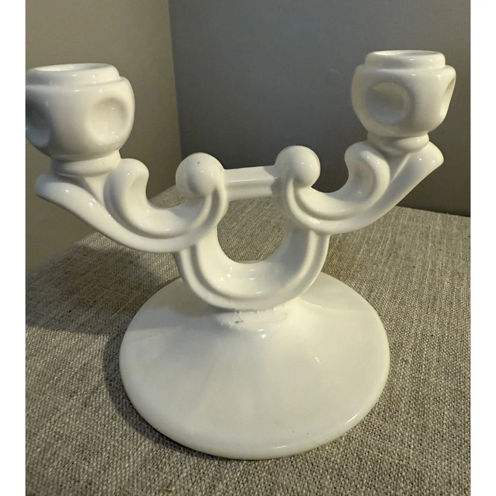 🕯️ Vintage Indiana Glass White Milk Glass Double Candle Holder | 7” Wide | Clas